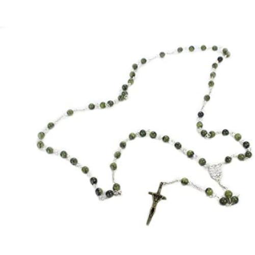 Biddy Murphy Connemara Marble Rosary Beads Celtic Cross 24 ¼ Inches Long Handcrafted in Ireland