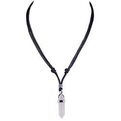 BlueRica Crystal Quartz Pendant on Adjustable Black Rope Cord Necklace