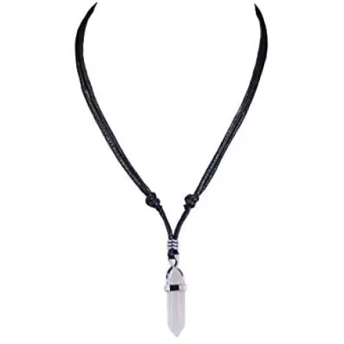 BlueRica Crystal Quartz Pendant on Adjustable Black Rope Cord Necklace BlueRica Crystal Quartz Pendant on Adjustable Black Rope Cord Necklace