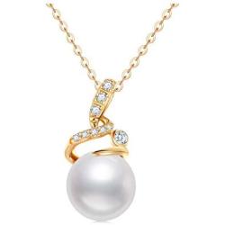 SISGEM 14K Yellow Gold Pearl Necklace for Women Girls Pearl Pendant Necklace with Moissanite Dainty Jewelry Gifts, 16''-18''