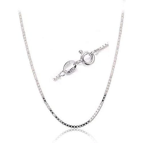 BQfife Jewelry 925 Sterling Silver Designer Chain 0.8MM Delicate Italian Box Chain - Super Thin & Strong Lovely Necklaces