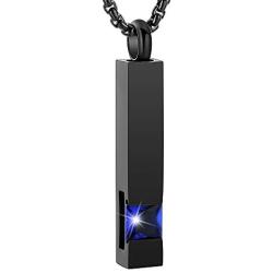 BLESSILY Cremation Jewelry Urn Necklace for Ashes for Men Square Cube Stainless Steel Memorial Keepsake Pendant with Blue Birthstone