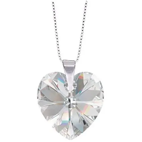 925 Sterling Silver Crystal Heart Pendant Necklace Made with Swarovski Elements - Turquoise, Clear, Aurora Borealis - 18'' Box Chain 925 Sterling Silver Crystal Heart Pendant Necklace Made with Swarovski Elements - Turquoise, Clear, Aurora Borealis - 18'' Box Chain