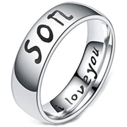 Kebaner 6MM Stainless Steel Mother Dad Daughter Son Gifts Family Jewelry Ring Band Engraved I Love You