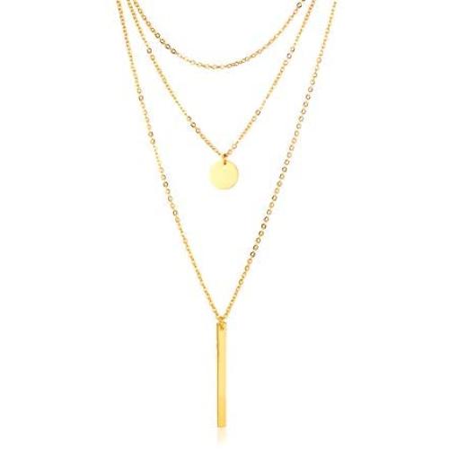 Ximi Jewelry Stainless Steel Triple-layered Vertical Bar Pendant Necklace for Women Girl,3 Tier Long Chain