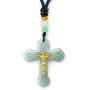 Jade Cross Jesus Necklace Pendant Inlaid with 22K Gold Good Luck Charm Jade Jewelry