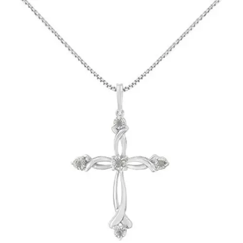 .925 Sterling Silver Round Cut Diamond Accent Cross Pendant Necklace (1/15 cttw, I-J Color, I3 Clarity)