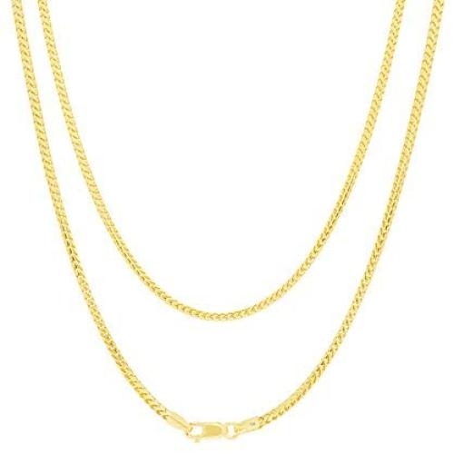 Nuragold 14k Yellow Gold 2mm Solid Franco Wheat Spiga Foxtail Chain Pendant Necklace, Mens Womens Lobster Lock 16'' 18'' 20'' 22'' 24'' 26'' 28'' 30''