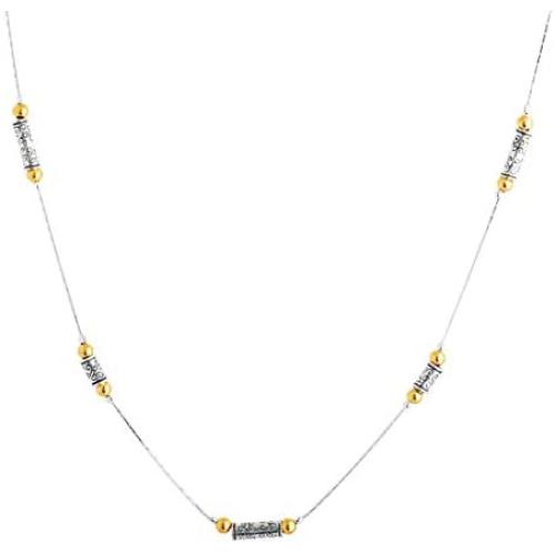 PZ Paz Creations 925 Sterling Silver Necklace For Women Girls | 14kt Gold Over Silver Two-tone Station Design | 24'' with Lobster Lock | Hypoallergenic