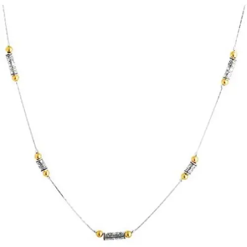 PZ Paz Creations 925 Sterling Silver Necklace For Women Girls | 14kt Gold Over Silver Two-tone Station Design | 24'' with Lobster Lock | Hypoallergenic