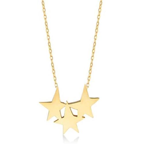 GELIN 14k Yellow Gold Triple Stars Pendant Necklace for Women | Star Choker Necklace | Dainty Friendship Family Jewelry