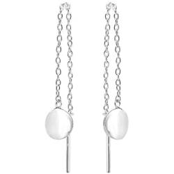 Trendy Circular Disc Thread Slide-Through .925 Sterling Silver Earrings