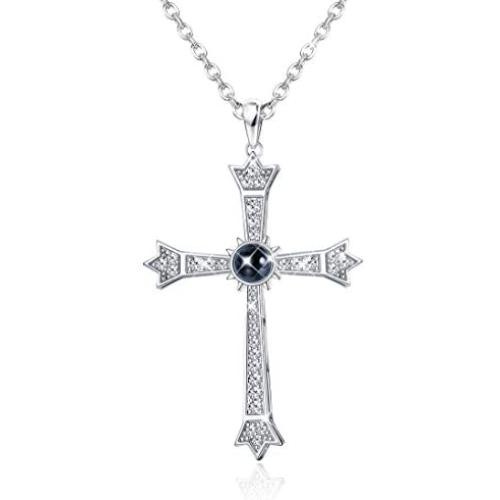 Jewenova Cross Projection Necklace for Women Men Bible Lords Prayer Cross Necklace Cubic Zirconia Cross Pendant Necklace Christian Religious Jewelry Gifts for Women