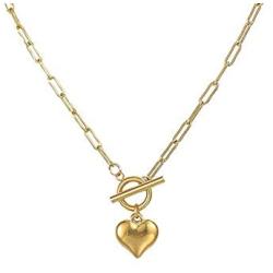 NEULRY Modern Heart Shaped Necklace Paperclip Link Chain 18K Gold Plated Handmade for Women and Girl Gifts