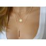 Layered Choker Necklace,18K Gold Plated Stainless Steel Cubic Zirconia Triangle Geometric Pendant Necklace Coin Disc Bar Pendant Beaded Chain Layer Necklace for Women Girls