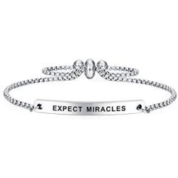 SOUSYOKYOSAM Dainty Cuff Bracelet - Expect Miracles - Students Super Cute Jewelry for Graduation Encouraging Gift