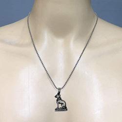 Egyptian Jewelry Pagan Wicca Bastet Bast Goddess Cat Kitty Pewter Mens Womens pendant necklace Amulet for men women unisex Charm w Silver ball chain