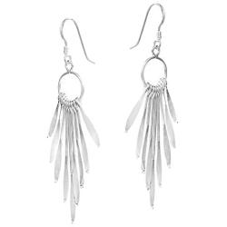 Shimmering Fan of .925 Sterling Silver Dangle Earrings