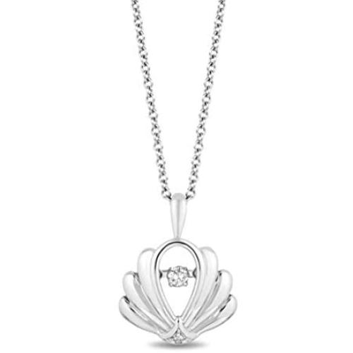 Jewelili Enchanted Disney Fine Jewelry Sterling Silver 1/20 CTTW Ariel Shell Pendant