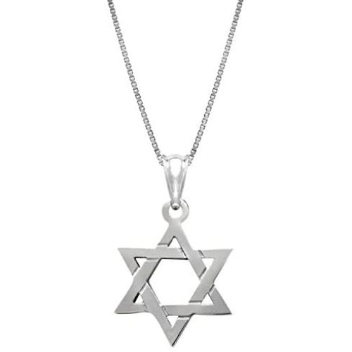 Honolulu Jewelry Company Sterling Silver Jewish Star of David Necklace Pendant with 18'' Box Chain