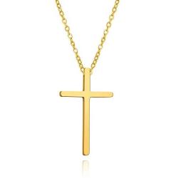 BUREI Cross Necklace for Men and Women Simple Jewelry Gold Silver Plain Cross Pendant Necklaces Gifts, 14-18inches Chain