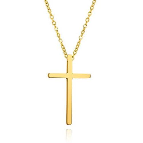 BUREI Cross Necklace for Men and Women Simple Jewelry Gold Silver Plain Cross Pendant Necklaces Gifts, 14-18inches Chain