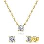Howoo 14K Gold Plated Dainty Necklaces and Stud Earrings Set Cubic Zirconia Pendant Necklace Gold Earrings for Women Girls Gift