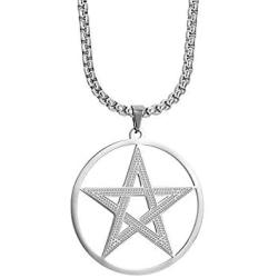 Pentagram Necklace Pentacle Satanic Gothic Stainless Steel Religion Punk Gold Baphomet Necklace Pendant Witch Wiccan Jewelry Chain Gifts Altar Satanic Decor Satanism for Men Women