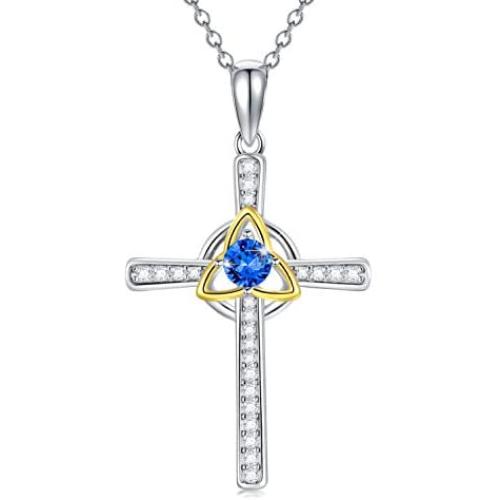 AOBOCO Sterling Silver Celtic Knot Cross Necklace Religious Irish Cross Pendant Necklace with Austria Cubic Zirconia Crystals Jewelry St. Patricks Day for Women Girls Unisex