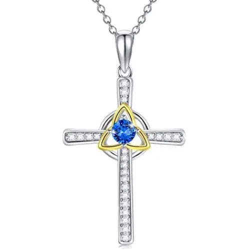 AOBOCO Sterling Silver Celtic Knot Cross Necklace Religious Irish Cross Pendant Necklace with Austria Cubic Zirconia Crystals Jewelry St. Patricks Day for Women Girls Unisex AOBOCO Sterling Silver Celtic Knot Cross Necklace Religious Irish Cross Pendant Necklace with Austria Cubic Zirconia Crystals Jewelry St. Patricks Day for Women Girls Unisex