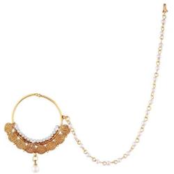 Aheli Wedding Party Pearl Nose Ring Nath with Pearl Chain Traditional Indian Jewelry for Women