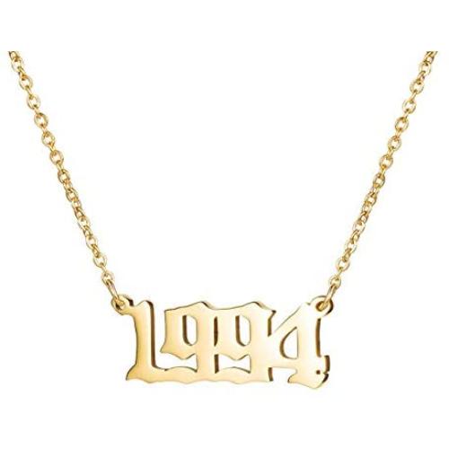 Birth Year Number Pendant Necklace Stainless Steel Birthday Gift 18K Gold Plated Old English Initial Necklace Personalized Friendship Jewelry for Women Girl 1980-2020