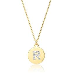 Tiny Initial Necklaces - 14K Gold Plated Dainty Cute Round Letter Necklace for Women Girls