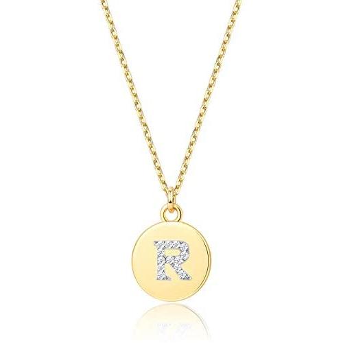 Tiny Initial Necklaces - 14K Gold Plated Dainty Cute Round Letter Necklace for Women Girls