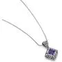 Sterling Silver Filigree Gemstone Square Pendant Necklace w/ 18'' Silver Chain