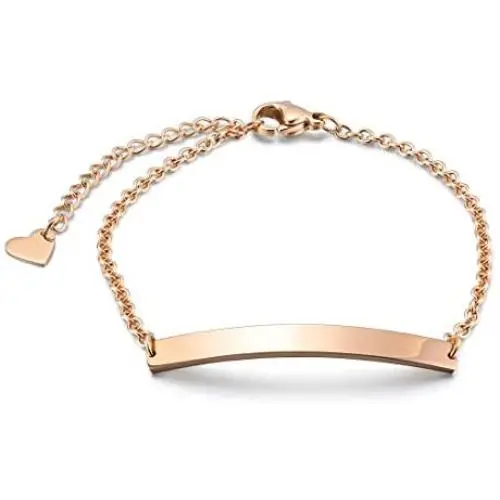 THREE KEYS JEWELRY Personalized Blank Engravable Bracelets for Women 316L Stainless Steel Bracelet Smaller Pendant Dainty Plated Rose Gold Initial Bar Charm Bracelet Silver Custom for Girls