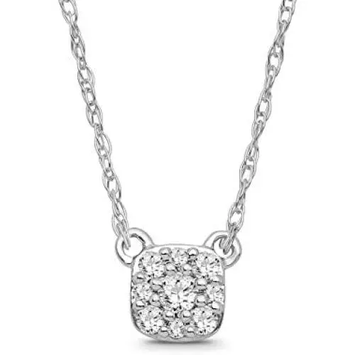 Sterling Silver Diamond Cluster Pendant Necklace (1/10 cttw, I-J Color, I2-I3 Clarity), 18'' Sterling Silver Diamond Cluster Pendant Necklace (1/10 cttw, I-J Color, I2-I3 Clarity), 18''