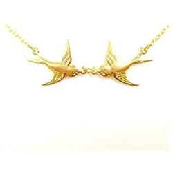 Harry Tattoo Necklace, Double Swallow Necklace, Two Birds Necklace, Gold Swalow Necklace, Tattoo Birds Rockabilly Sailor Vintage Styles
