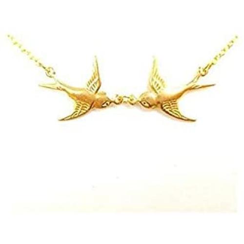 Harry Tattoo Necklace, Double Swallow Necklace, Two Birds Necklace, Gold Swalow Necklace, Tattoo Birds Rockabilly Sailor Vintage Styles
