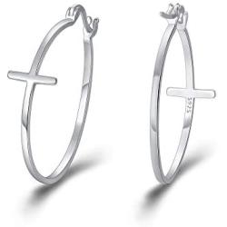 BriLove 925 Sterling Silver Jewelry Faith Hope Love Classic Hoop Cross Large Circle Dangle Earrings for Women Girls