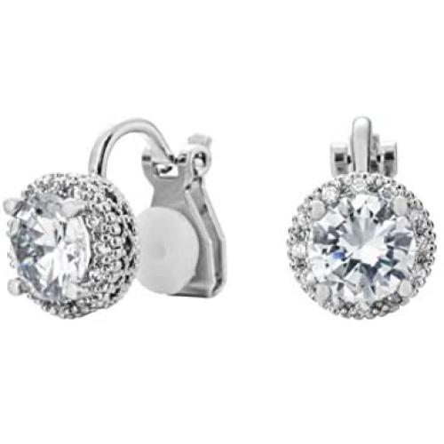 Bright Peach Cubic Zirconia Clip on Round Stud Earring Non Pierced Women/Girl Earring