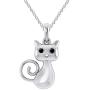 0.05 Ct Black Real Diamond in 14K White Gold Fn 925 Sterling Silver Curly-Tail Kitty Pendant Necklace