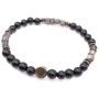Mens Recycled Glass & Black Ebony Wood Stretch Bead Bracelet Handcrafted in Usa