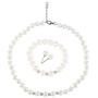 LZMEI White 8mm Glass Pearls Necklace Bracelet Earring Diamond Jewelry 3 Set Wholesale for Women Little Girls (16inch)
