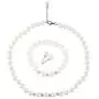 LZMEI White 8mm Glass Pearls Necklace Bracelet Earring Diamond Jewelry 3 Set Wholesale for Women Little Girls (16inch)