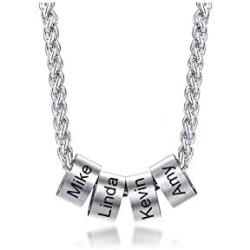 MPRAINBOW Men Women Custom Personalized Stainless Steel/Black Rope Chain ID Pendant Necklace with 2-6 Names Letters Engraved Small Custom Beads Necklace - Family Friends Name Customized Made Jewelry