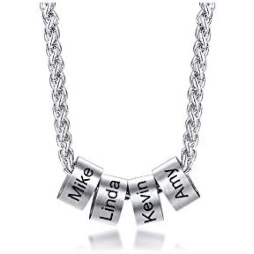 MPRAINBOW Men Women Custom Personalized Stainless Steel/Black Rope Chain ID Pendant Necklace with 2-6 Names Letters Engraved Small Custom Beads Necklace - Family Friends Name Customized Made Jewelry