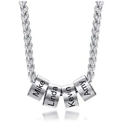MPRAINBOW Men Women Custom Personalized Stainless Steel/Black Rope Chain ID Pendant Necklace with 2-6 Names Letters Engraved Small Custom Beads Necklace - Family Friends Name Customized Made Jewelry