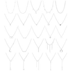 Honsny 25 Pieces Layered Choker Necklaces for Women Gold Multilayer Necklaces Set Adjustable Dainty Moon Star Coin Bar Pearl Pendant Necklaces Jewelry for Valentine’s Day Birthday Gifts