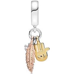 Bellestory All-Seeing Eye Feather Spirituality Dangle Charm Sterling Silver Heart Bead fit European Bracelets Necklace